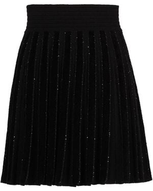 Balmain Pleated Glitter Knit Skirt - Black