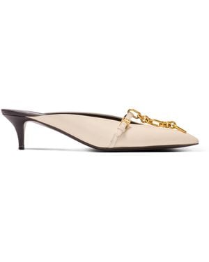 Balmain Sync Leather Mules With Pointed Toe - White