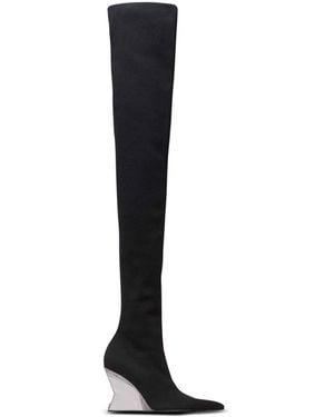 Balmain Wedge Knit Thigh-High Boots - Black