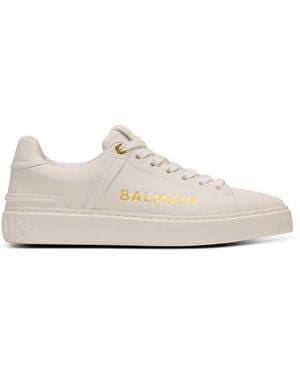 Balmain B-Court Printed Calfskin Trainers - White