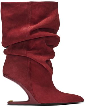 Balmain No Wedge Suede Ankle Boots - Red