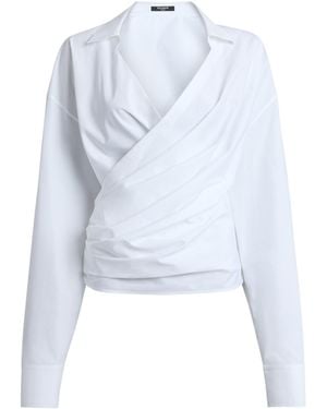 Balmain Draped Cotton Poplin Shirt - Blue