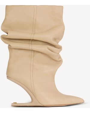 Balmain No Wedge Smooth Leather Ankle Boots - Natural