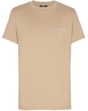 Balmain T-Shirt With Vintage Gel Logo - Natural