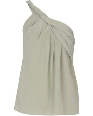 Balmain Draped One-Shoulder Silk Crepe Top - Grey