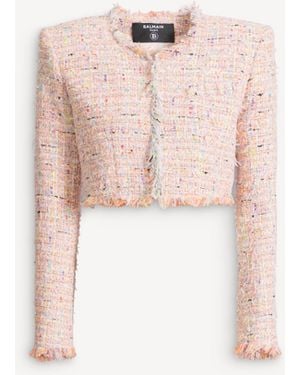 Balmain Tweed Cropped Jacket - Pink