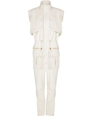 Balmain Sleeveless Lambskin Jumpsuit - White