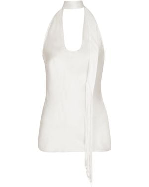 Balmain Backless Fringed Satin Top - White