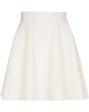 Balmain Flared Crocodile-Knit Skirt - White