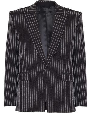 Balmain 1-Button Wool Jacket With Crystal Stripes - Black