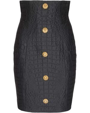 Balmain Crocodile-Look Pencil Skirt - Black