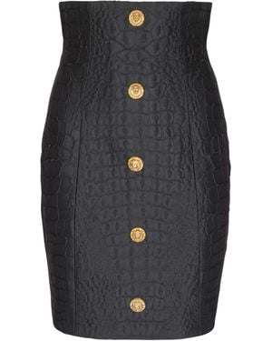 Balmain Crocodile-Look Pencil Skirt - Black