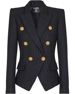 Balmain 6-Buttons Tweed Jacket - Blue