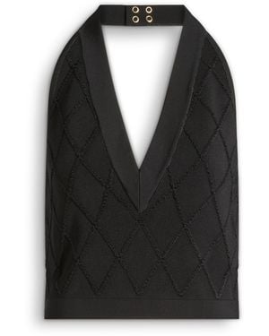 Balmain Quilted Knit Halterneck Top - Black