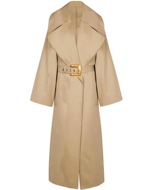 Balmain Long Cotton Gabardine Trench Coat - Natural