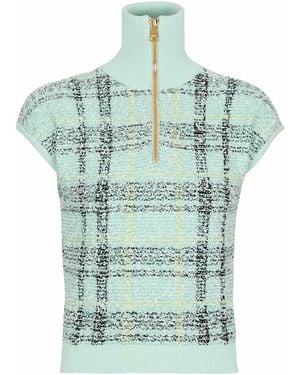 Balmain Sleeveless Plaid Tweed Top - Blue