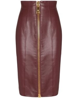 Balmain Lambskin Leather Pencil Skirt - Purple