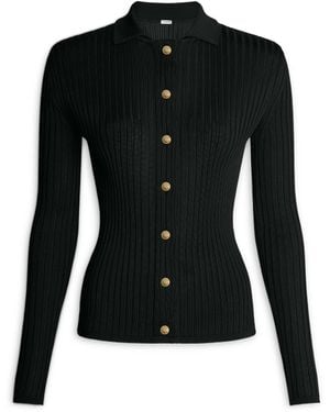 Balmain Buttoned Ribbed Knit Cardigan - Black