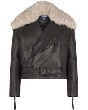 Balmain Leather Jacket With Shearling Collar - Black
