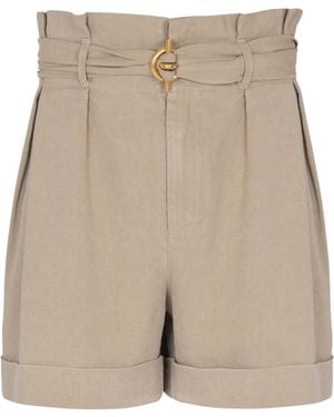 Balmain Cotton And Linen Bermuda Shorts With T-Bar Belt - Natural