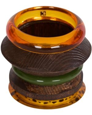 Balmain Set Of Wood And Resin Bracelets - Orange