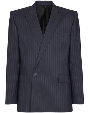 Balmain Wool Pinstripe Blazer - Blue