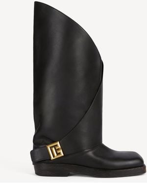 Balmain Twist Flat Leather Boots - Black