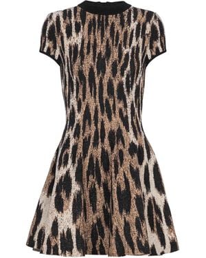 Balmain A-Line Leopard Print Jacquard Dress - Black