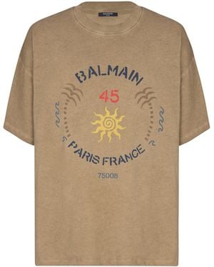 Balmain T-Shirt With Club Print - Natural