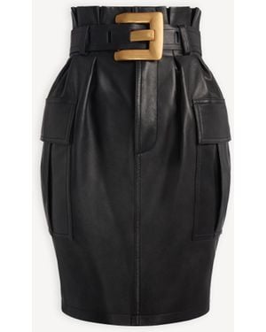 Balmain Belted Lambskin Skirt - Black