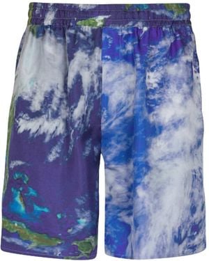 Balmain Silk Shorts With Earth Print - Blue