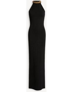 Balmain Long Milano Jersey Dress With Embroidery - Black