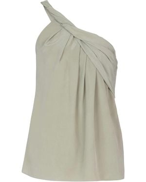 Balmain Draped One-Shoulder Silk Crepe Top - Gray