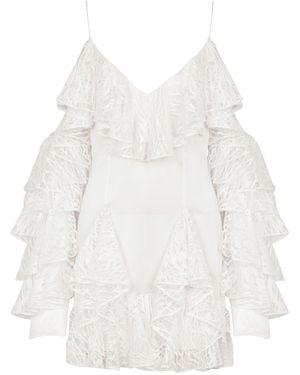 Balmain Flowing Dress With Lace Ruffles - White