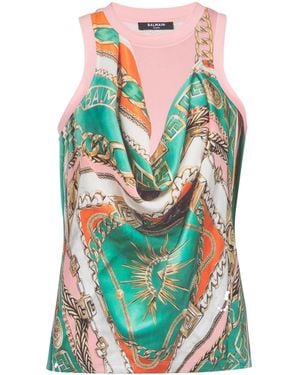 Balmain Trompe-L'Ail-Style Foulard Print Vest Top - Green