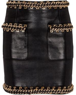 Balmain Short Lambskin Skirt With Chains - Black
