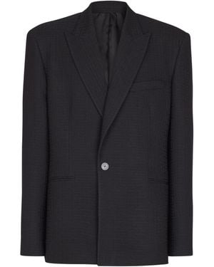 Balmain Monogram Grain De Poudre 1-Button Jacket - Blue