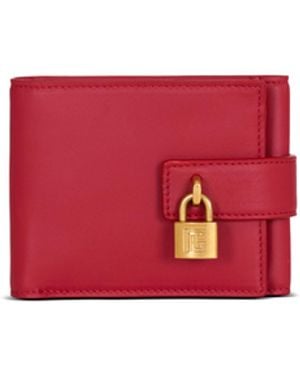 Balmain Pulse Trifold Smooth Leather Wallet - Red