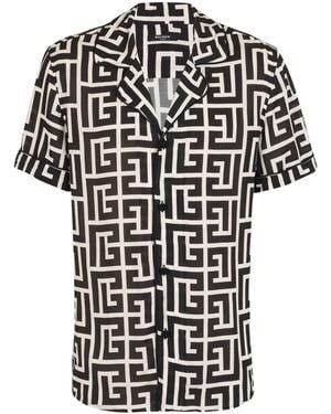 Balmain Short-Sleeved Monogrammed Shirt - Black