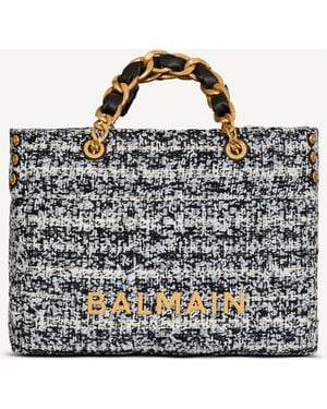 Balmain 1945 Soft Tweed Tote Bag - Blue