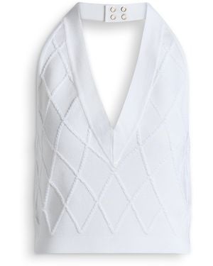 Balmain Quilted Knit Halterneck Top - White