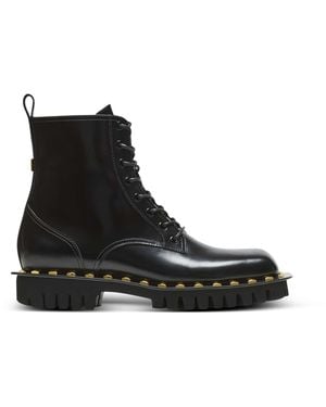 Balmain Glazed Leather Army Boots - Black