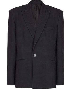 Balmain Monogram Grain De Poudre 1-Button Jacket - Blue