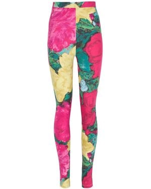 Balmain Jersey Leggings With Roses Print - Pink