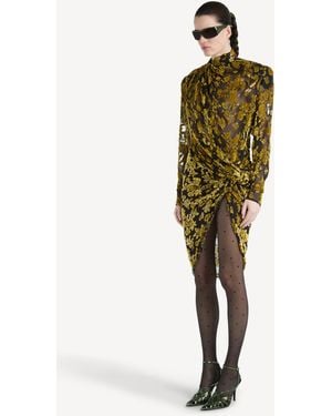 Balmain Robe Drapée En Jacquard Velours - Vert