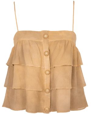 Balmain Multi- Ruffled Spaghetti Strap Top - White