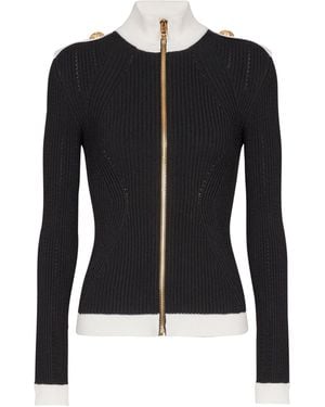 Balmain Zipped High-Neck Knit Cardigan - Black