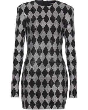 Balmain Short Diamond Rhinestone Dress - Black