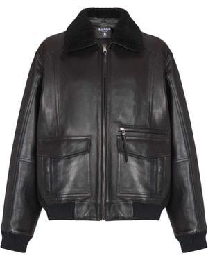 Balmain Lambskin Aviator Bomber Jacket - Black
