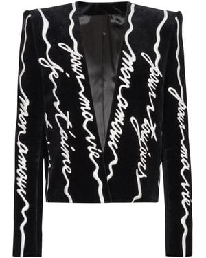 Balmain Spencer Aus Samt Mit Ganzflächiger „Lettre D'Amour"-Stickerei - Schwarz